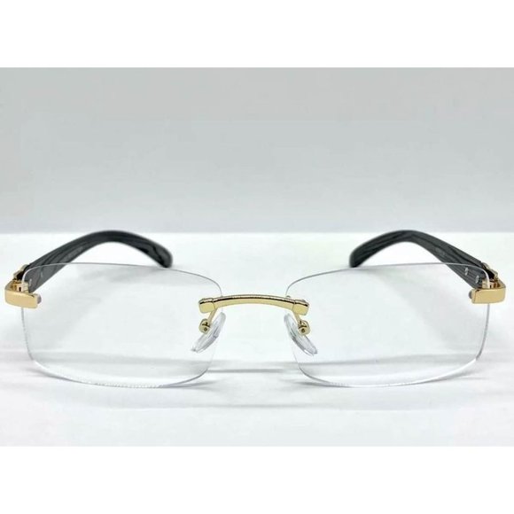 Men Classy Elegant Sophisticated Style Clear Lens Eye Glasses Gold Rimless Frame - Picture 5 of 8
